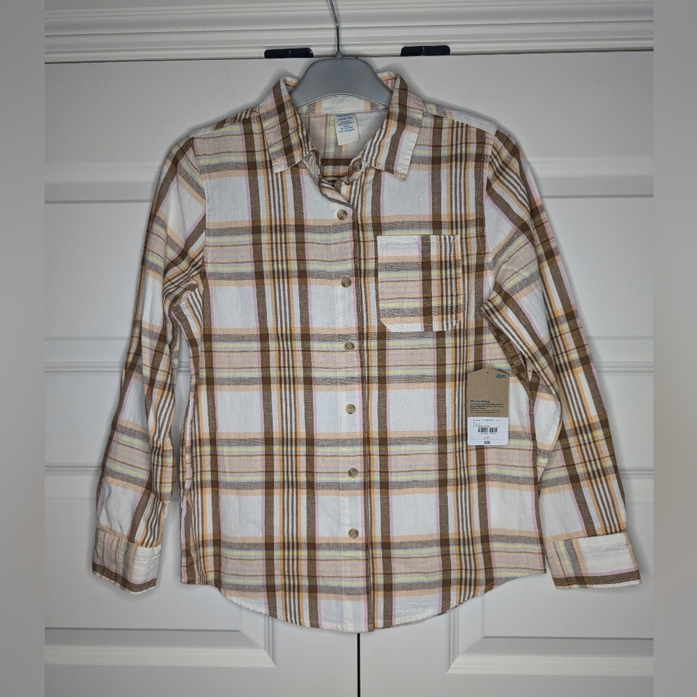 NWT Thereabouts Girls Large (14) 'Polar Bear Plaid' Long Sleeve Button up Top